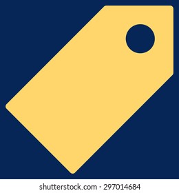 Tag icon from Primitive Set. This isolated flat symbol is drawn with yellow color on a blue background, angles are rounded.