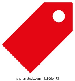 Tag icon from Primitive Set. This isolated flat symbol is drawn with red color on a white background, angles are rounded.