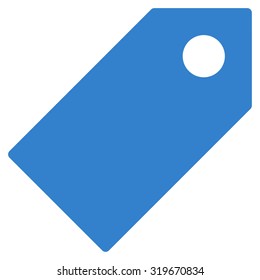 Tag icon from Primitive Set. This isolated flat symbol is drawn with cobalt color on a white background, angles are rounded.