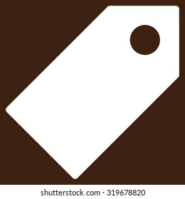 Tag icon from Primitive Set. This isolated flat symbol is drawn with white color on a brown background, angles are rounded.
