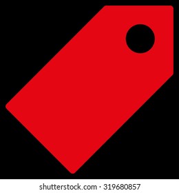 Tag icon from Primitive Set. This isolated flat symbol is drawn with red color on a black background, angles are rounded.