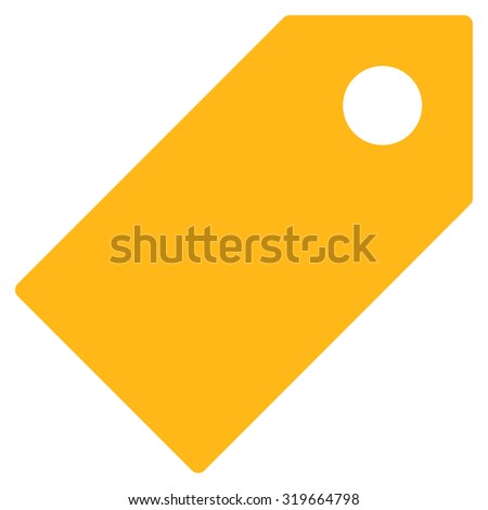 Tag icon from Primitive Set. This isolated flat symbol is drawn with yellow color on a white background, angles are rounded.
