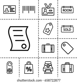 Tag icon. set of 13 outline tagicons such as do not disturb, badge, luggage, camera printing photo, sold tag, bill of house sell, suitcase, barcode