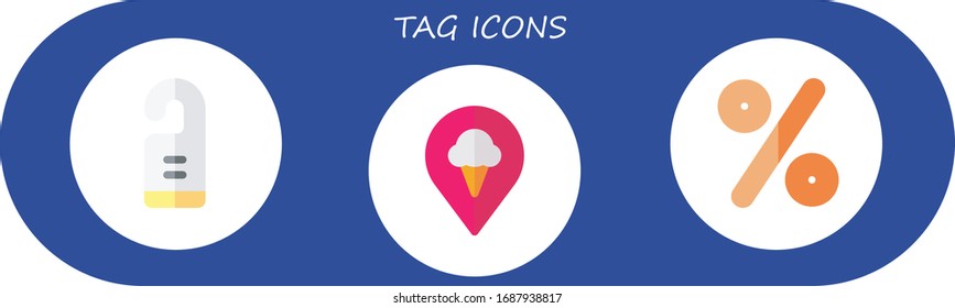 tag icon set. 3 flat tag icons.  Simple modern icons such as: door hanger, pin, percentage