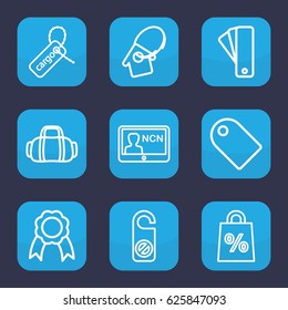 Tag icon. set of 9 outline tag icons such as do not disturb, ribbon, badge, sport bag