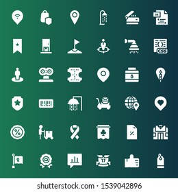 tag icon set. Collection of 36 filled tag icons included Price tag, Thumbs up, Ribbons, Bubble speech, Price, Ribbon, Pawn shop, Discount, Banner, Delivery man, Location, Luggage