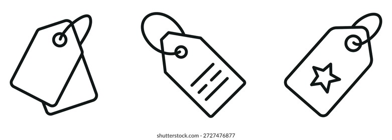 Conjunto de Ícones de Marca - Contorno e Símbolos Mínimos de Etiqueta, Preço e Marcador para Comércio e Design de Interface