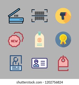 tag icon set. vector set about id, id card, badge and price tag icons set.