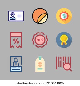 tag icon set. vector set about price tag, id card, sticker and label icons set.