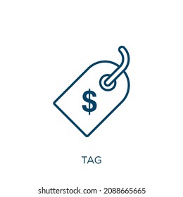 tag icon. Thin linear tag outline icon isolated on white background. Line vector tag sign, symbol for web and mobile