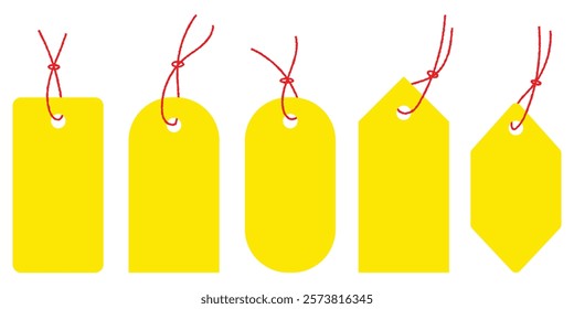 Tag icon. Vector empty price tags. Yellow price tags PNG. Template of price tags, labels, tags PNG. Blank travel voucher, price tag sticker, airplane pass label. Empty discount guarantee lottery. 