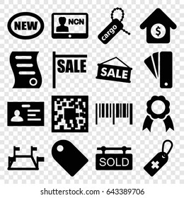 Tag icons set. set of 16 tag filled icons such as badge, ribbon, house sale, bill of house sell, locations, sale, barcode, new