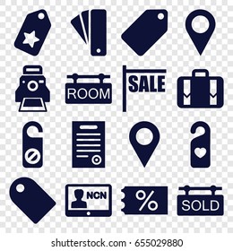 Tag icons set. set of 16 tag filled icons such as do not disturb, luggage, camera printing photo, bill of house, badge, location pin, sale, ticket on sale