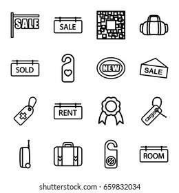 Tag icons set. set of 16 tag outline icons such as do not disturb, luggage, ribbon, suitcase, sport bag, sale, new