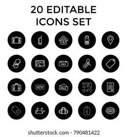 Tag icons. set of 20 editable outline tag icons such as do not disturb, new, location, locations, sale, luggage, house sale. best quality tag elements in trendy style.