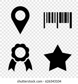 Tag icons set. set of 4 tag filled icons such as Star, ribbon, barcode