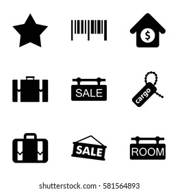 tag icons set. Set of 9 tag filled icons such as Star, luggage, house sale, suitcase, sale
