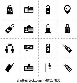 Tag icons. vector collection filled tag icons. includes symbols such as badge, do not disturb, need cleaning, luggage, sale, new, luggage. use for web, mobile and ui design.
