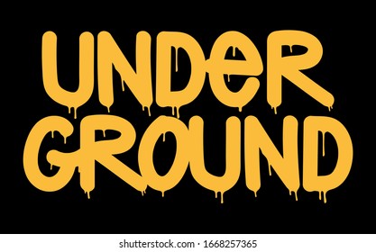 Tag inscription Underground Graffiti lettering vandal street art free wild style on the wall city urban illegal action using aerosol spray paint or marker. Underground hip hop type vector illustration