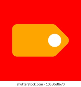 Tag, label, badge. icon. Vector. Orange icon with white holes if exist at red background. Isolated.