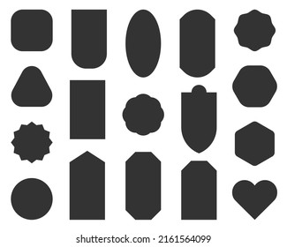 Tag label blank stamp template sale black silhouette set. Simple badge fill out information sticker board table text. Bookmark book paper gift box letter layout small large note isolated on white