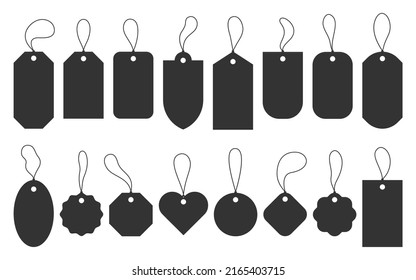 Tag label blank stamp template sale black silhouette set. Simple badge fill out information sticker board table text. Bookmark book paper gift box letter layout small large note isolated on white