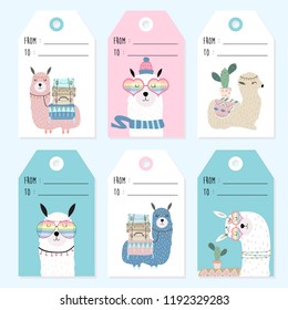Tag and label with llama,heart glasses and cactus