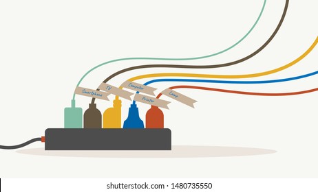 Tag label on power cable for foolproof, Illustration in flat design style.