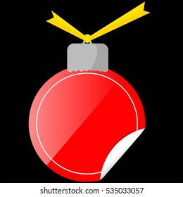 Tag or Label, Red Christmas Ball Tag or Label, Red Christmas Ball, at Black Background
