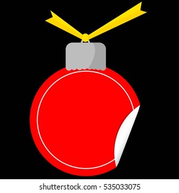 Tag or Label, Red Christmas Ball Tag or Label, Red Christmas Ball, at Black Background
