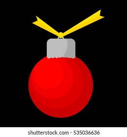 Tag or Label, Red Christmas Ball, at Black Background 
