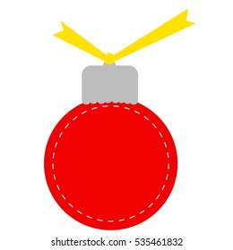 Tag or Label, Red Christmas Ball, Isolated on White
