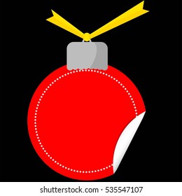 Tag or Label, Red Christmas Ball at Black Background
