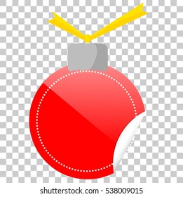 Tag or Label, Red Christmas Ball with curl effect
