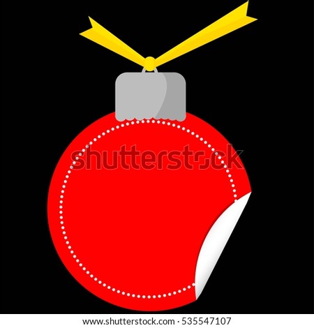 Tag or Label, Red Christmas Ball at Black Background
