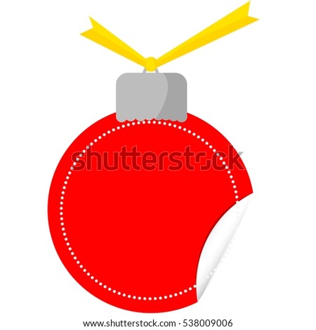 Tag or Label, Red Christmas Ball with curl effect
