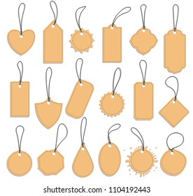 tag label set, blank vintage paper tags, flat vector leather labels on white background