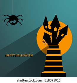 Tag, label or sticker with haunted house for Halloween party background eps 10 vector