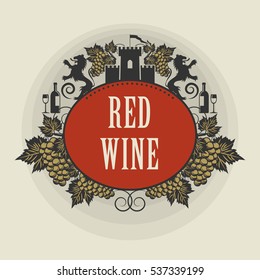 Tag or label with the text Red Wine, written inside, vector illustration.