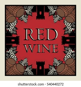 Tag or label with the text Red Wine, written inside, vector illustration