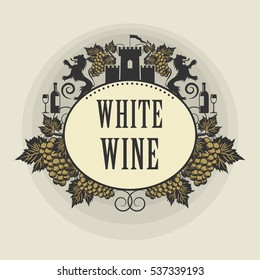 Tag or label with the text White Wine, written inside, vector illustration.
