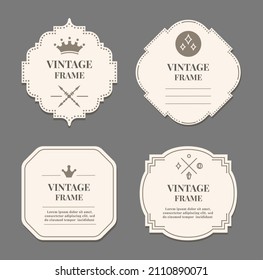 Etiqueta y etiqueta símbolos vectoriales aislados con varias formas. Giro vectorial ornamental y decorativo, ilustración ornamental de tarjeta caligráfica