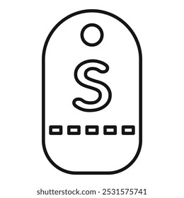 Tag with letter s for small size icon outline vector, clothes label symbol