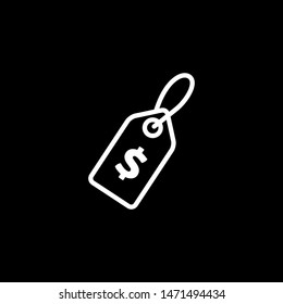 Tag Line Icon On Black Background. Black Flat Style Vector Illustration