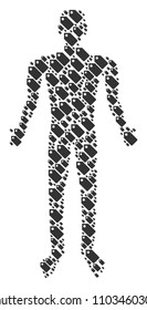 Tag man figure. Vector tag icons are combined into man mosaic.