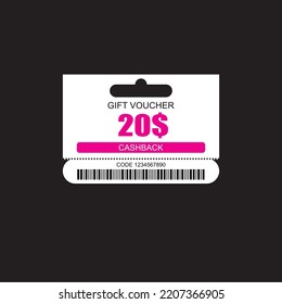 Tag model set of coupon promotion sale for website, internet ads, social media or coupon. Cashback coupon discount 20$. Coupon discount with vector illustration