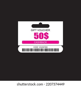 Tag model set of coupon promotion sale for website, internet ads, social media or coupon. Cashback coupon discount 50$. Coupon discount with vector illustration