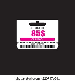 Tag model set of coupon promotion sale for website, internet ads, social media or coupon. Cashback coupon discount 85$. Coupon discount with vector illustration