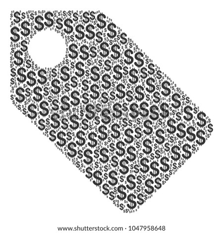 Tag mosaic of dollar symbols. Vector dollar currency icons are composed into tag illustration.