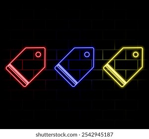tag neon sign, modern glowing banner design, colorful modern design trends on black background. Vector illustration..
